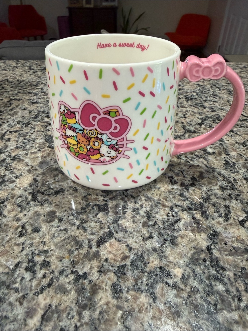 Hello Kitty White Mug with Pink Handle and Multicolor Sprinkles